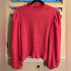 Sanctuary Hot Pink Smocked Ruched Long Balloon Sleeve Blouse Large